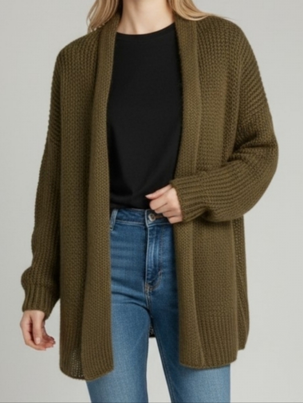 Wooden Ships Olive Open Front Women's Cardigan M/L